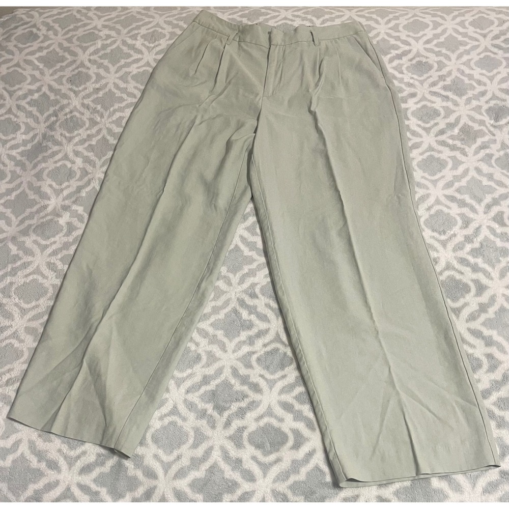 A New Day Womens Sage Green Pleated Wide Leg Trousers Size 14 Elastic Back Pant